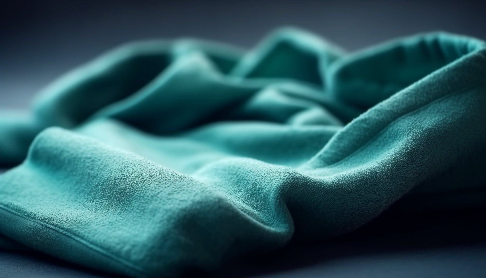 Close-up of smooth teal fabric with a soft, breathable texture, highlighting the best sheet fabric for hot sleepers.