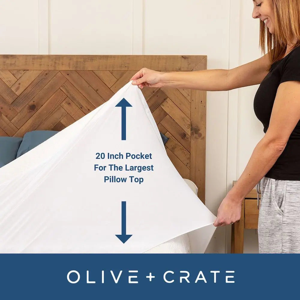 model demonstrating depth of mattress protector pocket