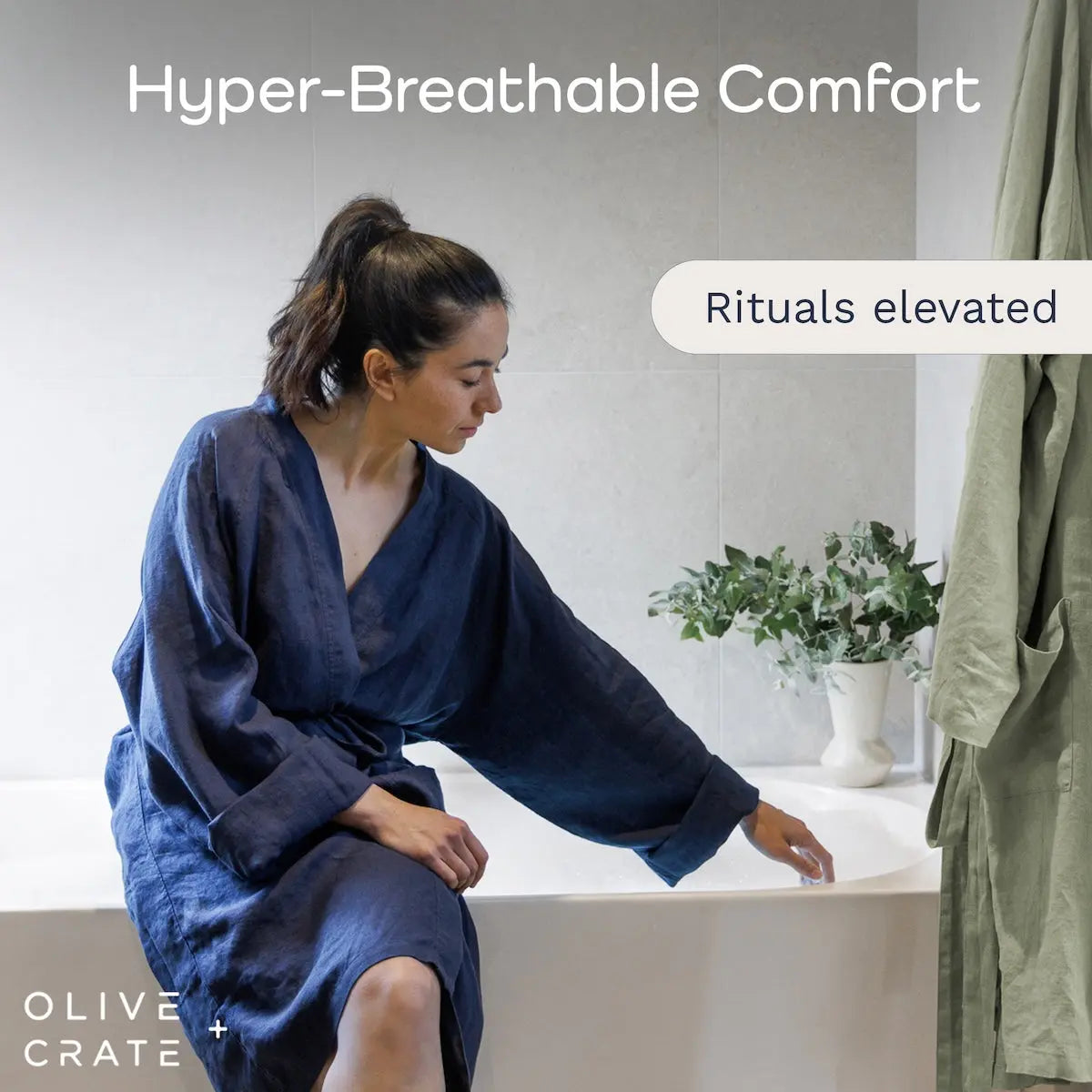 Premium 100% European Flax Linen Robe Olive + Crate