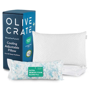 Olive and Crate cooling adjustable pillow with packaging on a white background #size_classic