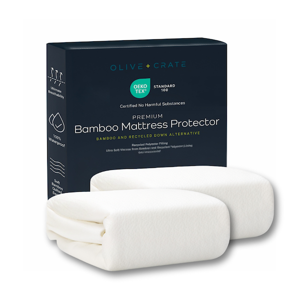 product image showing two twin xl mattress protectors and box