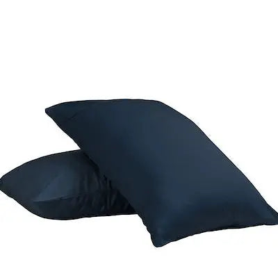 Two dark navy blue pillowcases stacked together on a plain white background.