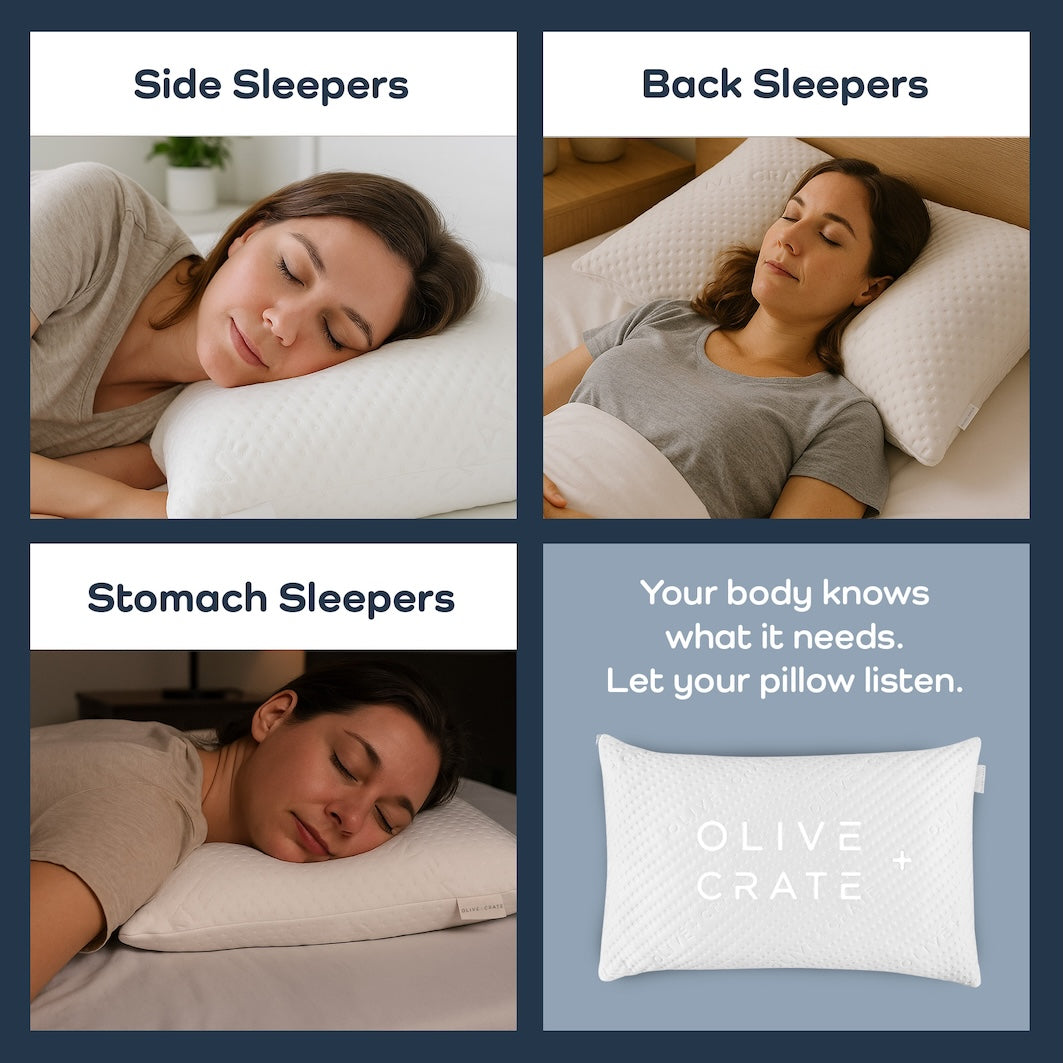 Adjustable pillow supporting side, back, and stomach sleepers with customizable comfort.