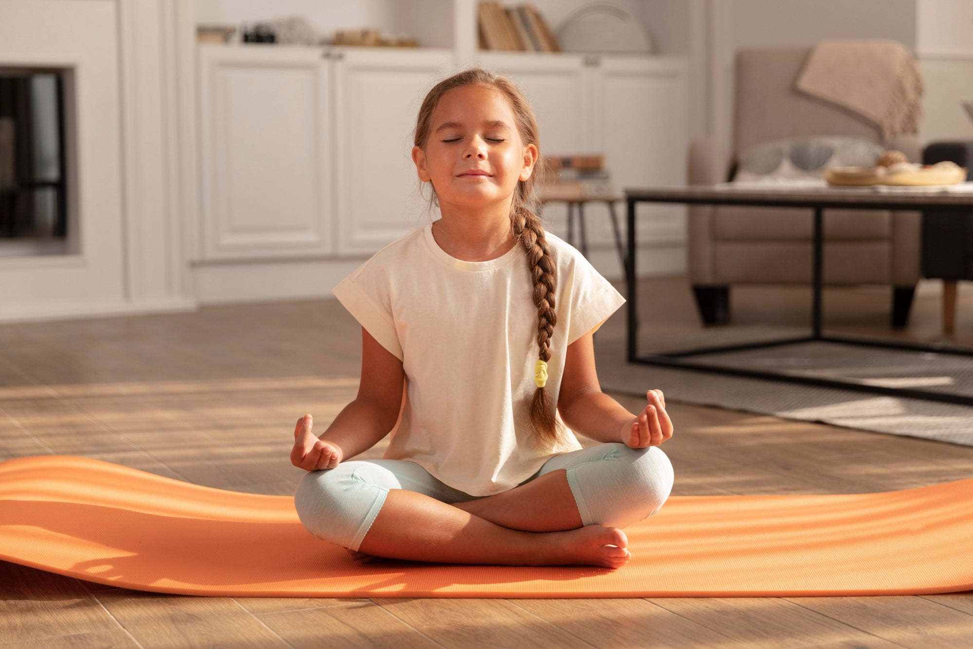 A parent guiding their child through sleep meditation for kids with calming bedtime routines, creating a peaceful and cozy environment for restful sleep.