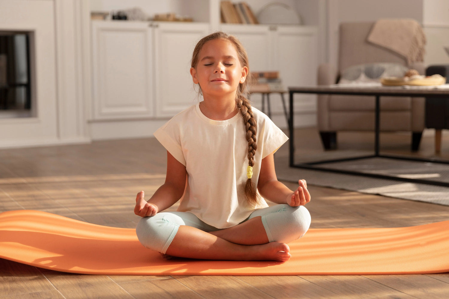 A parent guiding their child through sleep meditation for kids with calming bedtime routines, creating a peaceful and cozy environment for restful sleep.
