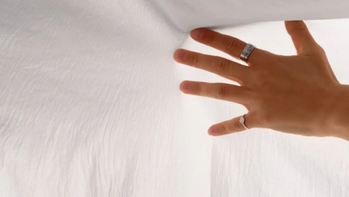 Close-up of soft breathable moisture-wicking bedding fabric.