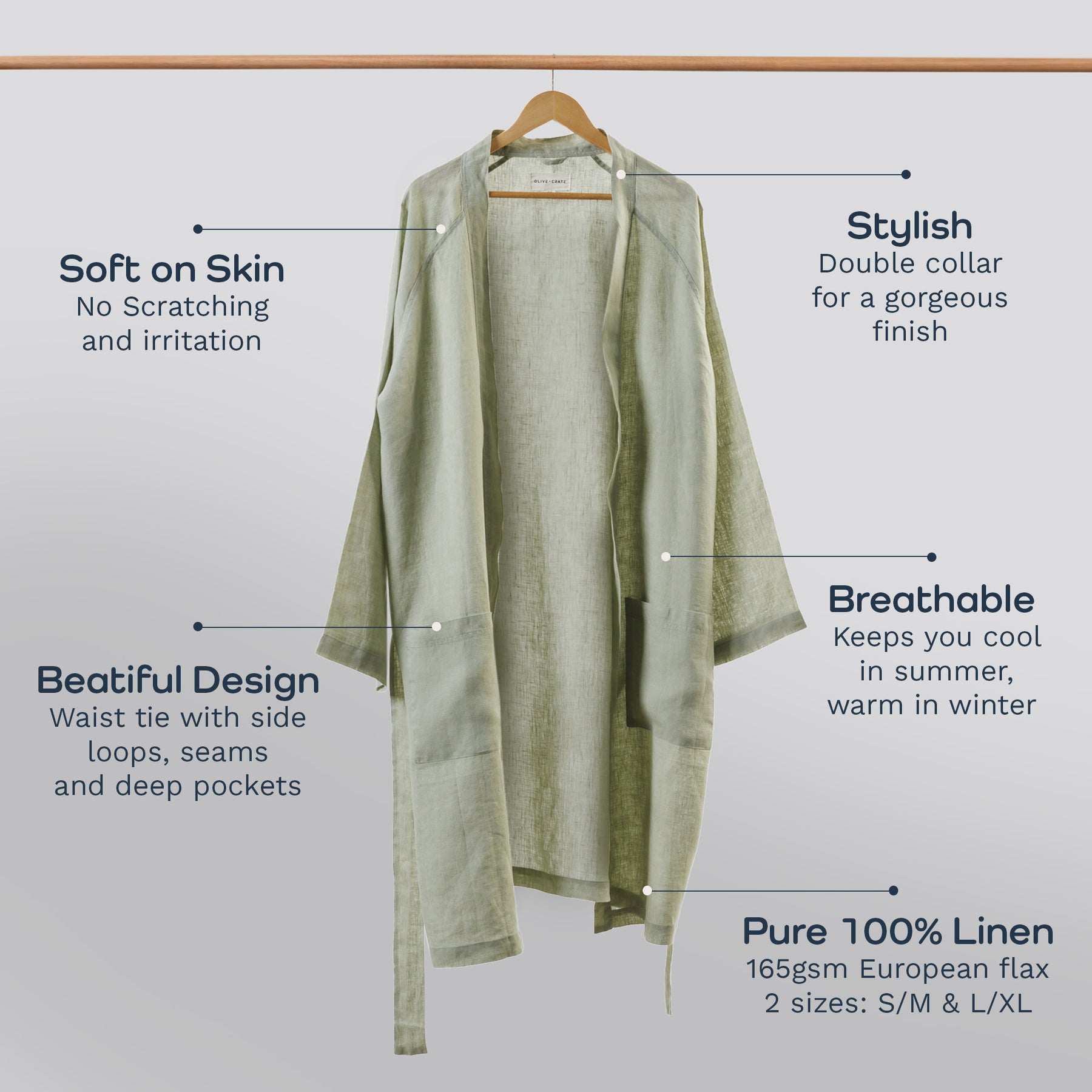 Premium 100% European Flax Linen Robe