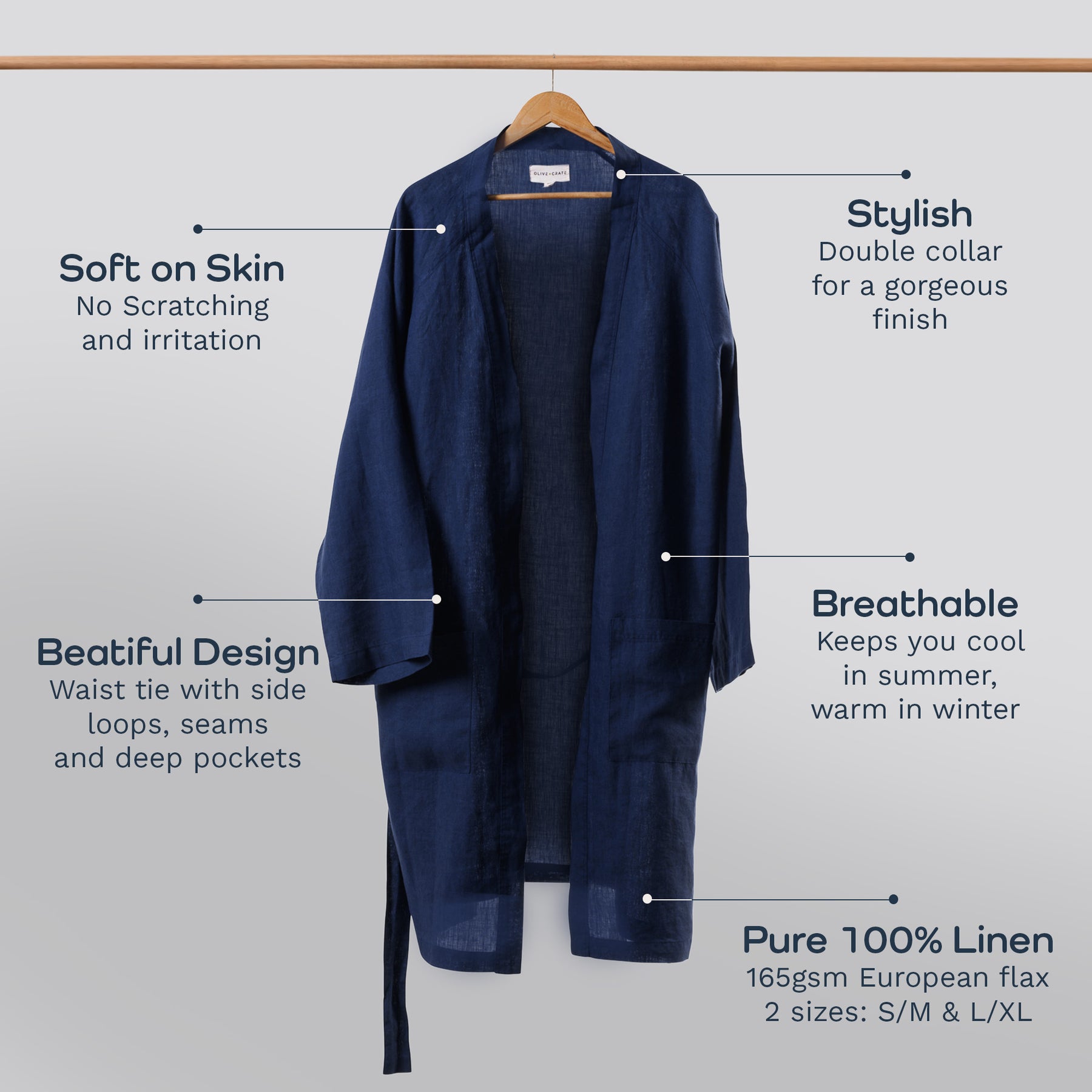 Premium 100% European Flax Linen Robe