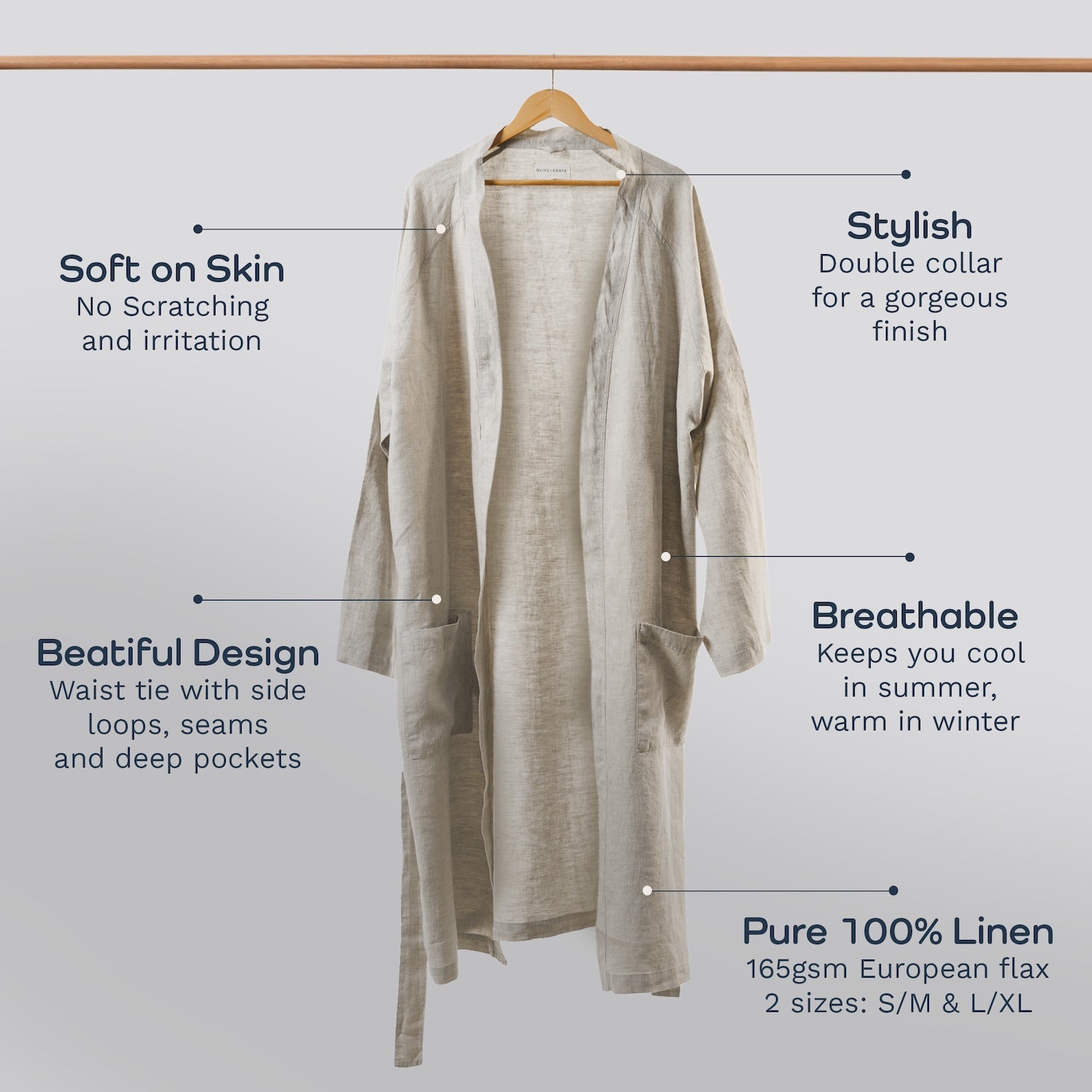 Premium 100% European Flax Linen Robe