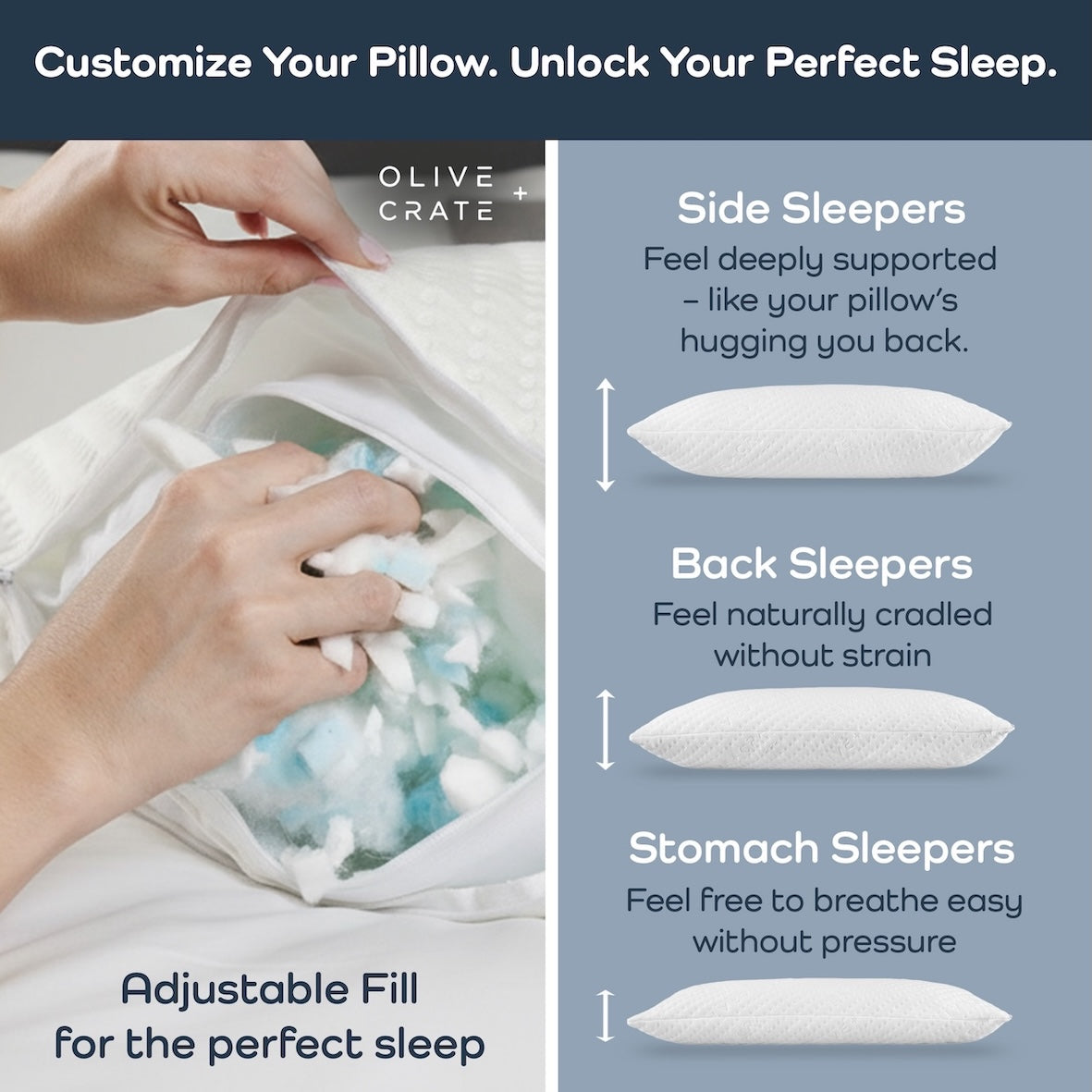 Adjustable memory foam pillow with cooling gel and microfiber blend fill for personalized loft.