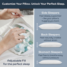 Adjustable memory foam pillow with cooling gel and microfiber blend fill for personalized loft.