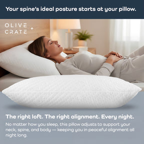 Adjustable pillow supporting correct spinal alignment and ideal posture for all sleep positions.